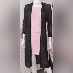 Eileen Fisher Longline Cardigan Lace See Through 3/4 sleeves - Black Size L